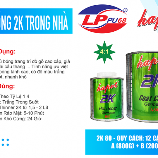 Sơn Bóng 2K AB 80 -Trong và Ngoài Trời  | Sơn PU đồ gỗ 